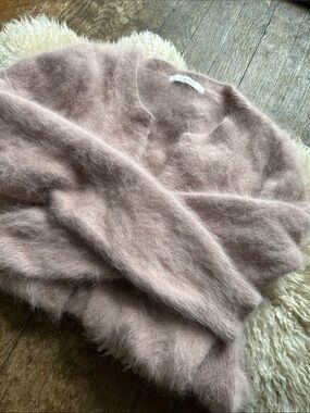 Women's Blush Fuzzy cropped Angora-Style cardigan